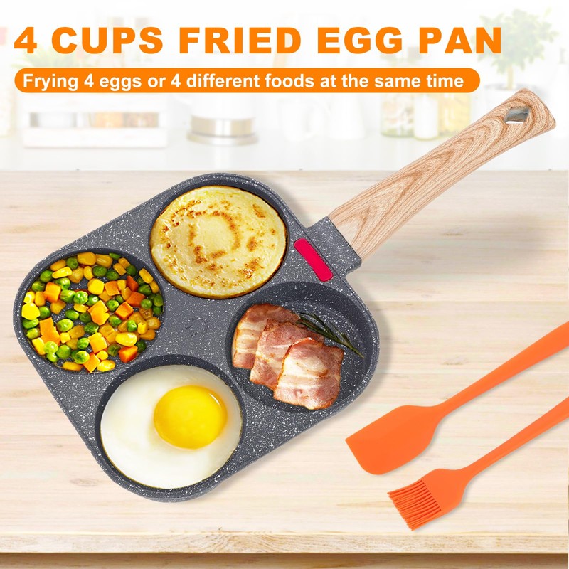 AHFLRITO 4-Cup Egg Pan Nonstick, Healthy Aluminum Omelette Pan, Breakfast