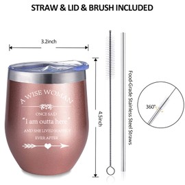 2024 Retirement Gifts for Woman A Wise Woman Once Said I Am Outta Here 12 Oz Insulted Stainless Steel Wine Tumbler (Rose Gold)