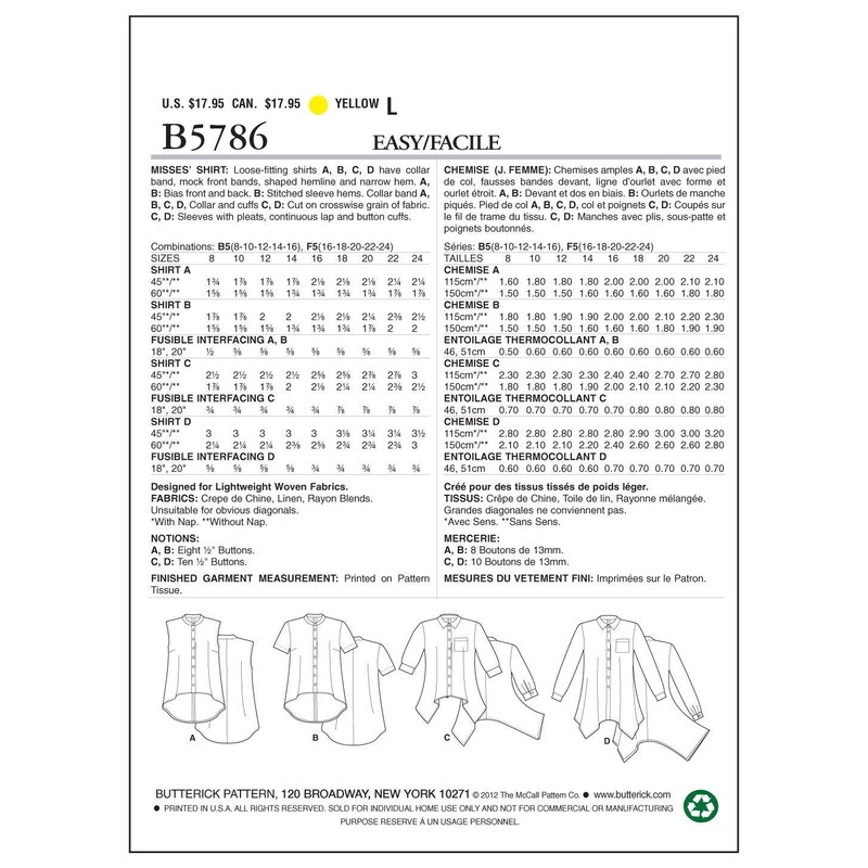 Butterick BTK 5786 B5 (8-10-12-14-16) B5786 Sewing Pattern Elegant, Extravagant,