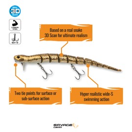 Savage Gear 3D Wake Snake Fishing Bait, 2 oz, Brown Chrome, Realistic Contours, Colors & Movement, Durable Construction, Versatile Rigging Options, Dual Treble Hook Configuration