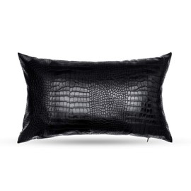 HDDahua Black Crocodile Skin Faux Leather Pillow Cover - Sofa Cushion Case - Decorative Modern Throw Covers for Living Room & Bedroom - 12x20 Inches - Black Pack of 1