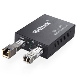 ipolex 10G SFP+ to SFP+ Fiber Media Converter - 10G OEO Converter, Includes SFP+ LR Module and 10GBase-T Cooper Module, Supports Single Mode LC Fiber and CAT.6a/7, Transmission up to 10-km, Pack of 2
