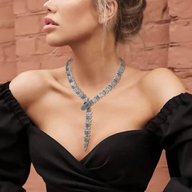 EVER FAITH Snake Necklace Costume Statement for Women Girls Punk Rock Vivid Snake Adjustable Silver Tone, Crystal