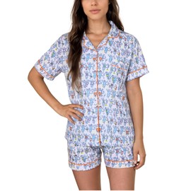 Zelbuck Womens Y2k Preppy Pajamas Set, 2 Piece Button Down Monkey Beach Shorts Set Holiday Vacation Loungewear Pjs for Jammies Back to School Party Birthday Gifts(Light Blue, Medium)
