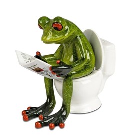 Frog Figurine on Toilet with Newspaper - Funny Ceramic Decorative Figure - Frog Decoration for Bathroom & Guest Toilet - Funny Bathroom Figure - Gift Idea (Newspaper WC)
