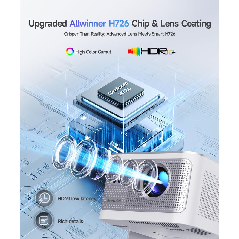 Smart Projector with 4K 8K Support, Android 14 Mini Projector