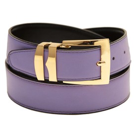 Men's Belt Reversible Wide Bonded Leather Gold-Tone Buckle LILAC/Black 36