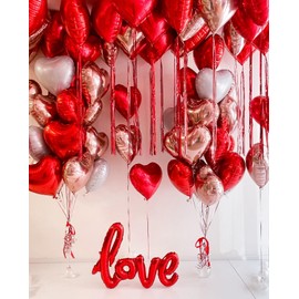 Valentines Day Balloons Kit Anniversary Decorations with Love Foil Balloons Heart Foil Balloons Rose Petal for Valentines Day Decorations Romantic Special Night Will You Be My Girlfriend