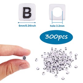 FASHEWELRY 300Pcs Cube White Acrylic Letter Beads 6x6mm Letter B Alphabet Beads for DIY Bracelet Necklace Jewelry Making