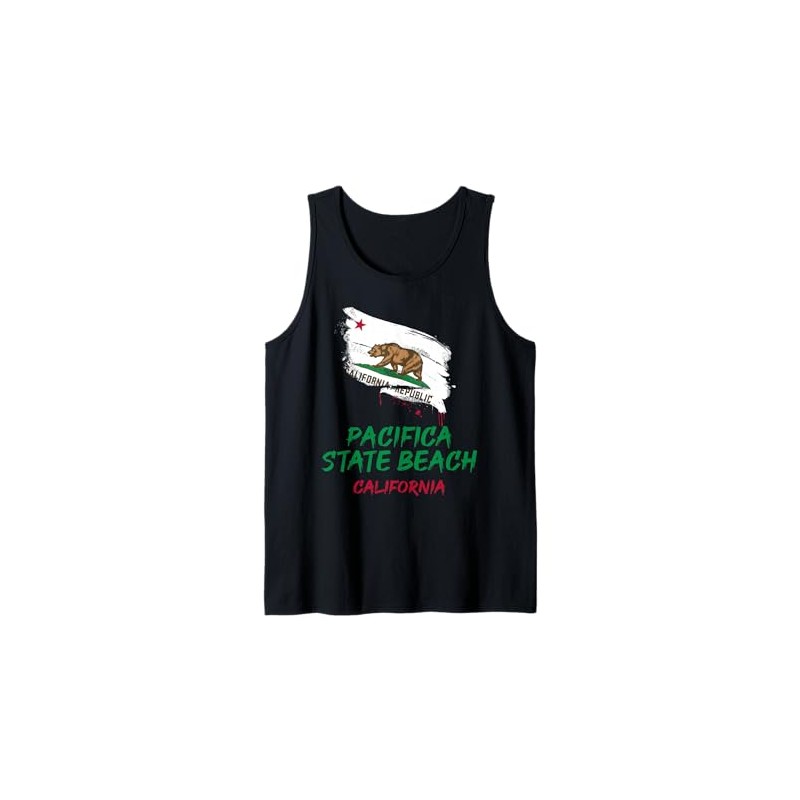 Pacifica State Beach California Paint Splatter Flag Vacation Tank Top