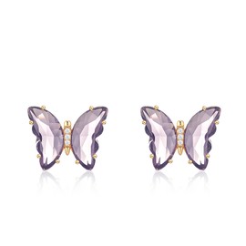 YOQUCOL Butterfly Shape Dark Purple Crystal Glass Stud Earrings Golden Pierced Earrings for Women