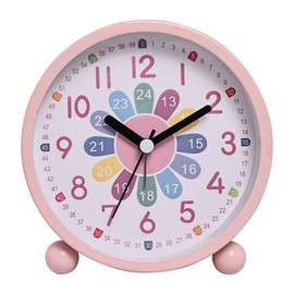 GDWD Wecker Kinder für Jungen Mädchen, Kinderwecker Digital Ohne Ticken, Lernwecker Lernuhr Weckuhr Kinderuhr Snooze Analog Lichtwecker, Quarzwecker mit Nachtlicht, Batteriebetrieben Weckuhr (Rosa)