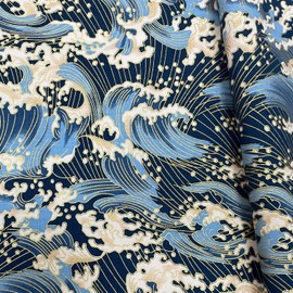 Jukway Cotton Fabric Sold by the Metre, 50 cm x 145 cm, 100% Cotton Fabrics for Sewing, Bronzing Golden Pattern, Fabric Sold by the Metre, Cotton Quilting, DIY Decoration, Crafts (08- Pattern, Blue)