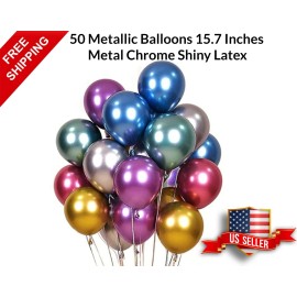 Unbranded 50 Metallic Balloons 15.7 Inches Metal Chrome Shiny Latex Birthday Wedding Party - Silver