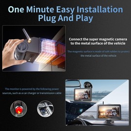 OBEST Magnetic Solar Wireless Backup Camera for Truck: 1Min Installation 1080P DVR 5" HD Monitor, 10,000mAh Battery, IP68 Waterproof,IR Night Vision Rear View Camera System for RV, Truck, Trailer