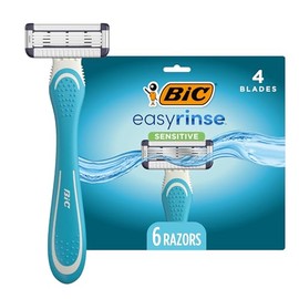 BIC EasyRinse Sensitive Anti-Clogging Mens Disposable Razors, 6 Count
