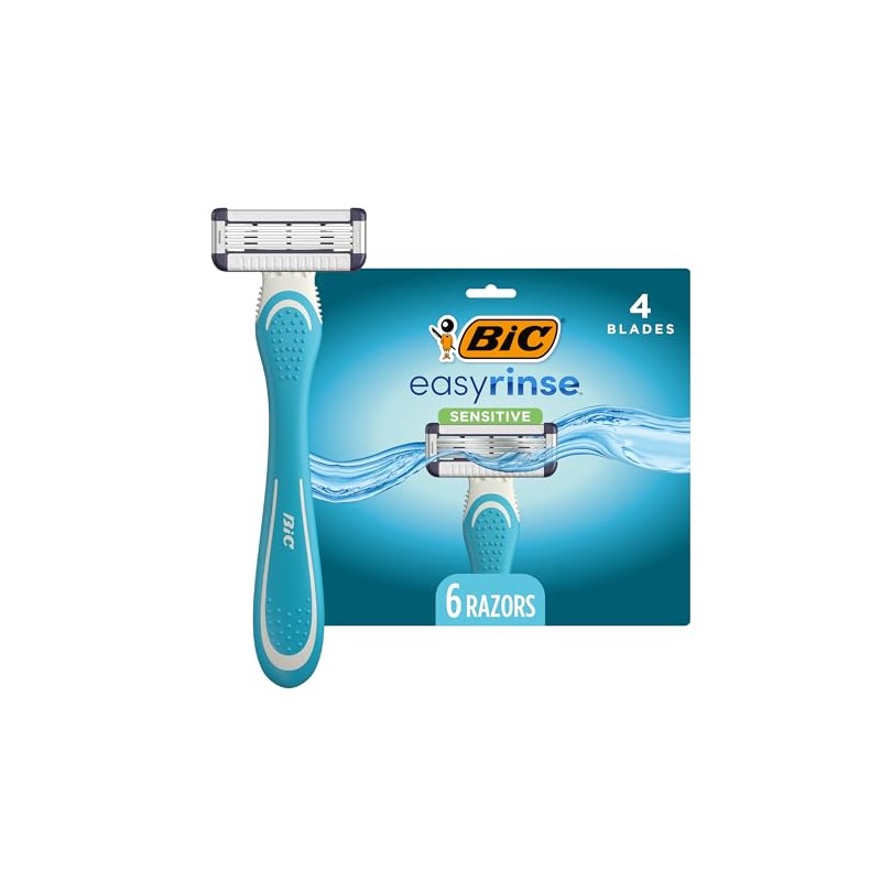 BIC EasyRinse Sensitive Anti-Clogging Mens Disposable Razors, 6 Count