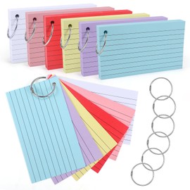 moinkerin Index Cards, 360 Pieces, 5 x 2.9 Inch Multicoloured Flashcards with 6 Binder Rings for Office, Home, School, Learning