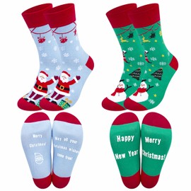 2 pairs Christmas Socks Santa Claus/Snowman Stockings men/women Xmas Socks Cartoon Socks Cotton Colourful Novelty Design Xmas Socks Gift for Frends, One Size