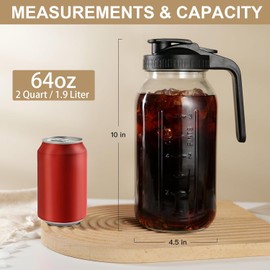 2 Pack 64 oz Glass Pitcher with Lids for Fridge, 1/2 Gallon Glass Juice Jug with Lids, Leak Proof, Wide Mouth Glass Jugs for Ice Tea and Coffee (Gray)