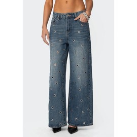 Jainie Grommet Low Rise Jeans - Color: BLUE WASHED, Size: M