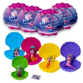Sbabam Mermaid Shell Surprise, Mini Doll Mermaid with Decorative Shell and Stickers, Pack of 4, Toy from 3 Years for Children, Find the Rare Mermaids