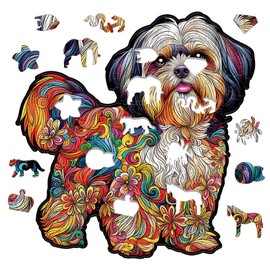 Nestologi Wooden Puzzle for Adult, Lhasa Apso Dog Wooden Jigsaw Adult Puzzle, Unique Animal Puzzle, Creative Gift for Family Friend Birthday Dog Wood Puzzle 150 Pieces Large 5 Hours to Complete