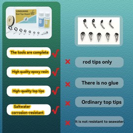 LINGUANG Baitcasting Fising Rod Stainless Steel Guides and Tips Repair Kit Complete Set with Epoxy Resin Curing Agent，Thread, Brush, Sandpaper Tapes (A-KWTSG)