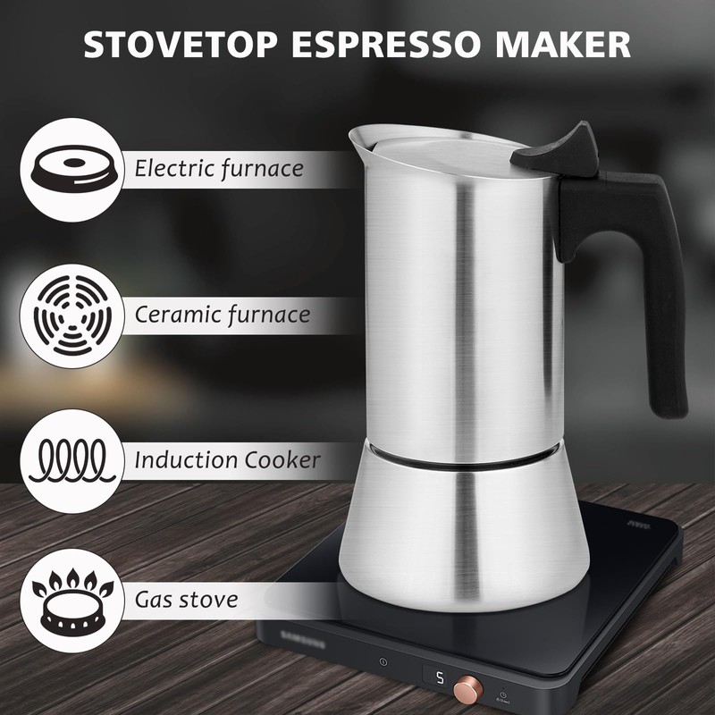 VONATES Stovetop Espresso Maker Stainless Steel Moka Pot, 9 cup