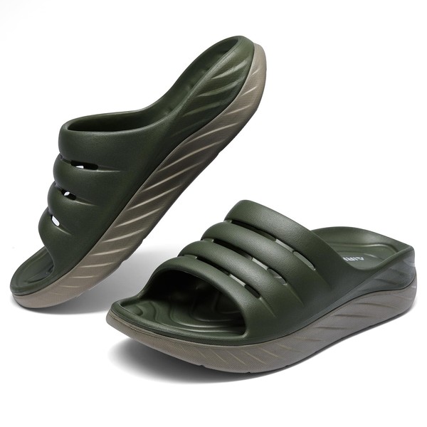 AIRHAS Recovery Sandals for Men and Women Orthotic Plantar Fasciitis Sandals with Arch Support Unisex Thick Slides with Cushion (Olive/Fossil, M4/W6)