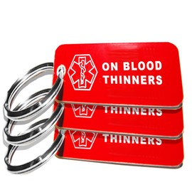 My Identity Doctor - 3 Pre-Engraved On Blood Thinners Plastic Medical Alert ID Keychains, Small 2.25 x .79 Inch
