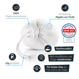 VERTICAL FELLOWS Chalk Ball 65 grams refillable - DERMATEST very good - ideal chalk & magnesia chalk ball for climbing, bouldering, gymnastics, weightlifting, cross fit