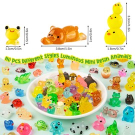 HFKPJRT 110 Pcs Luminous Mini Resin Animals, 110 Styles Tiny Animal Figures, Bulk Miniature Glow in Dark Ducks Owls Frogs for Landscape Dollhouse Aquarium Potted Decor Fairy Garden Accessories