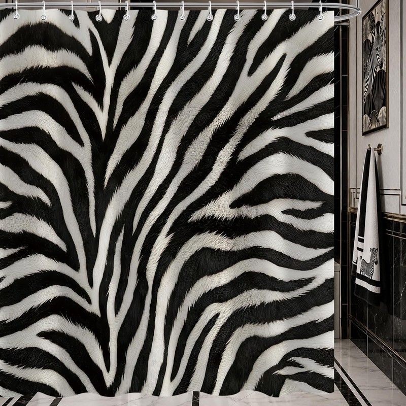 Black and White Abstract Zebra Print Shower Curtain for Bathroom