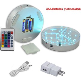 Dingde 6inch Under Vase Light - Multicolors RGB LED Base Vase Light Base with Remote Control 6"X1.4" Round Wedding Centerpiece Lights Rechargeable Battery Powered for Home Celebrations Party Lighting