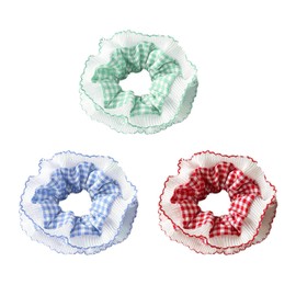Pack of 3 Checked Hair Bobbles, Elastic Hair Ropes, Fashionable Hair Accessories for Women, Solid Hair Bobbles with Low Ponytail, Creative Fashionable Headwear, Hair Accessories Rings