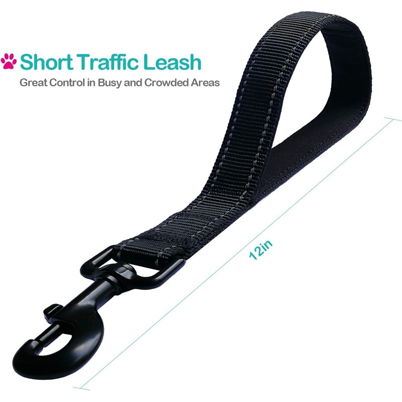 Short Nylon Dog Lead - Heavy Duty Padded Handle -