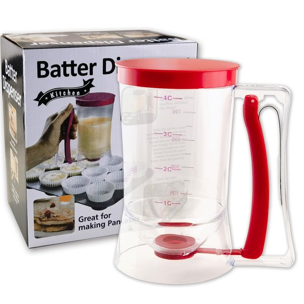 Pancake Batter Dispenser with Squeeze Handle - 4-Cup Measuring Dispenser