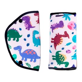 Ajustador de Cinturón de Seguridad para Niños, Firme Auto Hombro Correa para el Cuello Ajustable, Almohadilla Protectora Suave y Transpirable para Niños, Comodidad y Protección (Dinosaurio)