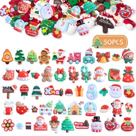 CYHYII 50 Pcs Christmas Resin Charms Christmas Slime Charms, Flatback Mixed Santa Snowman Tree Bell Christmas Embellishments Ornaments for Scrapbook DIY Crafts