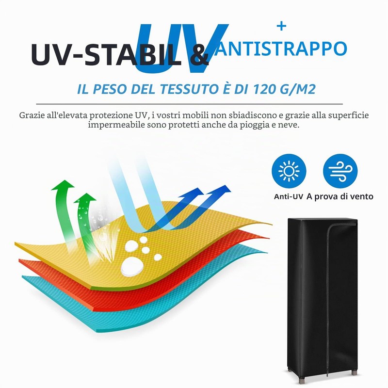 Copertura per armadio da giardino, resistente alle intemperie, 72x44x170 cm,