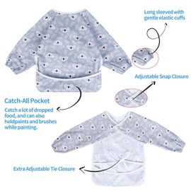 ALVABABY Baby Bibs with Long Sleeves Bébé Bavette Feeding Bibs 3 Pieces Smock for Eating Bavoir Manche Longue Bebe Waterproof 3WDS08-CA
