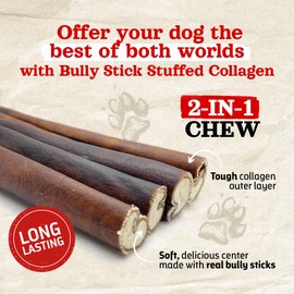 Natural Farm Bully Sticks Stuffed Collagen Sticks for Dogs (4-5 Inch, 10-Pack), Rawhide-Free Collagen Sticks, Natural Dog Chews, Long Lasting, Small, Medium and Large Dogs, Great Rawhide Alternative