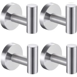 YUET 4 Pcs Bathroom Towel Hook,Screw in Metal Coat Hooks Brushed Robe Hook SUS 304 Stainless Steel Heavy Duty Door Hanger Towel Robe Clothes Closet Sponges Holder for Bathroom Hotel (4 Silver)