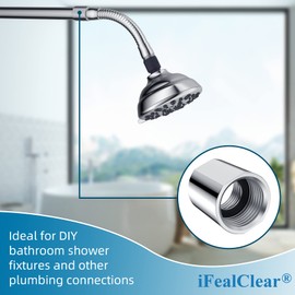 iFealClear 2PCS Brass Pipe Fitting, Shower Coupling, G1/2 x G1/2 Female Thread Converter Adapter for Bathroom Pipes, Hose Extender,Home Plumbing, Extra Washer, Chrome