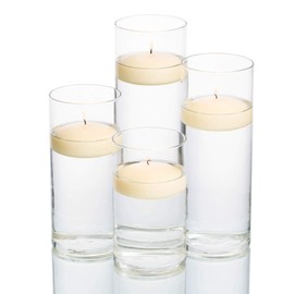 Eastland Set of 4 Cylinder Vases and 4 Ivory Richland Floating Candles 3"