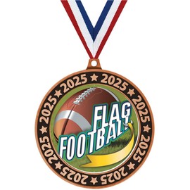 2.75" 2025 Flag Football Medal Award, Bronze Perimeter Team Trophy Award Includes Free Neck Ribbon Prime