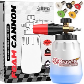 Foam Cannon for Pressure Washer, Adjustable Car Foam Blaster with 1/4''Quick Connector and 1 L Bottle, Thicker Brass Core and Extra-Wide Neck (1.1mm Metal Orifice)