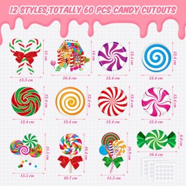 Clabby 60 Pcs Christmas Candy Bulletin Board Decorations Set Candyland Paper Cutouts Peppermint Lollipop Classroom Decorations Bulletin Border for Xmas Party Ornaments School Teacher Chalkboard