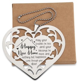 Happy New Home Stainless Steel Heart Ornament – Housewarming Gift with Blessing Quote, Hollow Heart Hanging Tag for New Homeowners, Realtor Closing Gift,LGG2